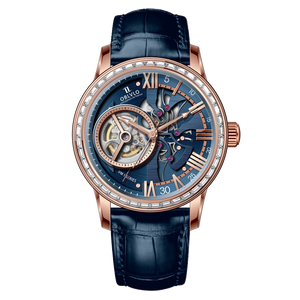 OBLVLO VMQ Series - Best Affordable Luxury Mens Rose Gold Zirconia Automatic Tourbillon Style Blue Dial Dress Watches