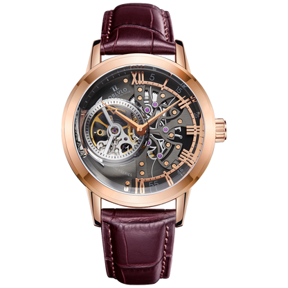 Oblvlo VM Series Luxury Rose Gold Automatic Skeleton Watches For Sale