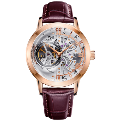 Oblvlo VM Series Rose Gold Mens Luxury Automatic Skeleton Watches For Sale