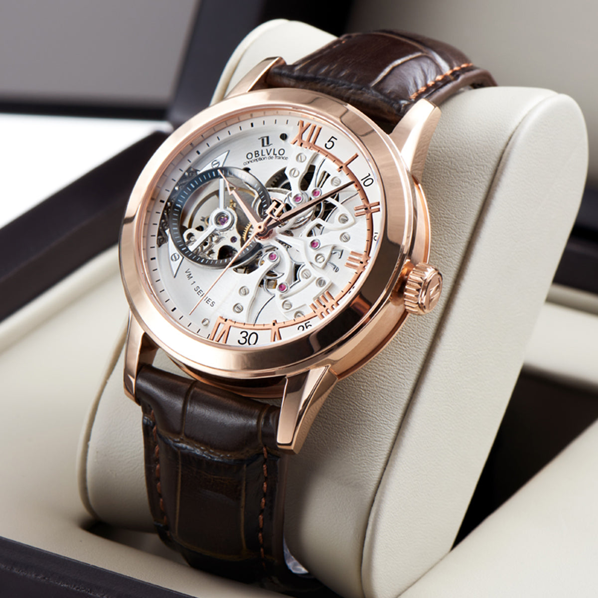 Affordable Luxury Oblvlo VM-S Series Automatic Rose Gold Watches For M