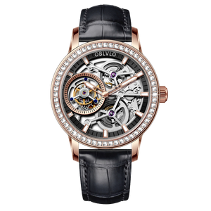 Luxuriöse Tourbillon-Uhren aus Roségold mit Diamanten für Herren – Oblvlo Design VM-TB DPBW