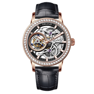 Luxury Rose Gold & Diamond Tourbillon Watches For Men - Oblvlo Design VM-TB DPBW