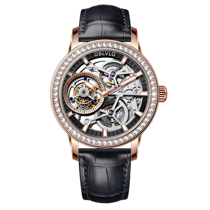 Luxury Rose Gold & Diamond Tourbillon Watches For Men - Oblvlo Design VM-TB DPBW