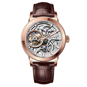 Affordable Luxury Mens Skeleton Tourbillon Rose Gold Watch -  Oblvlo VM-TB PWW