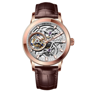 Erschwingliche Luxus-Herrenuhr mit Skelett-Tourbillon in Roségold – Oblvlo VM-TB PWW