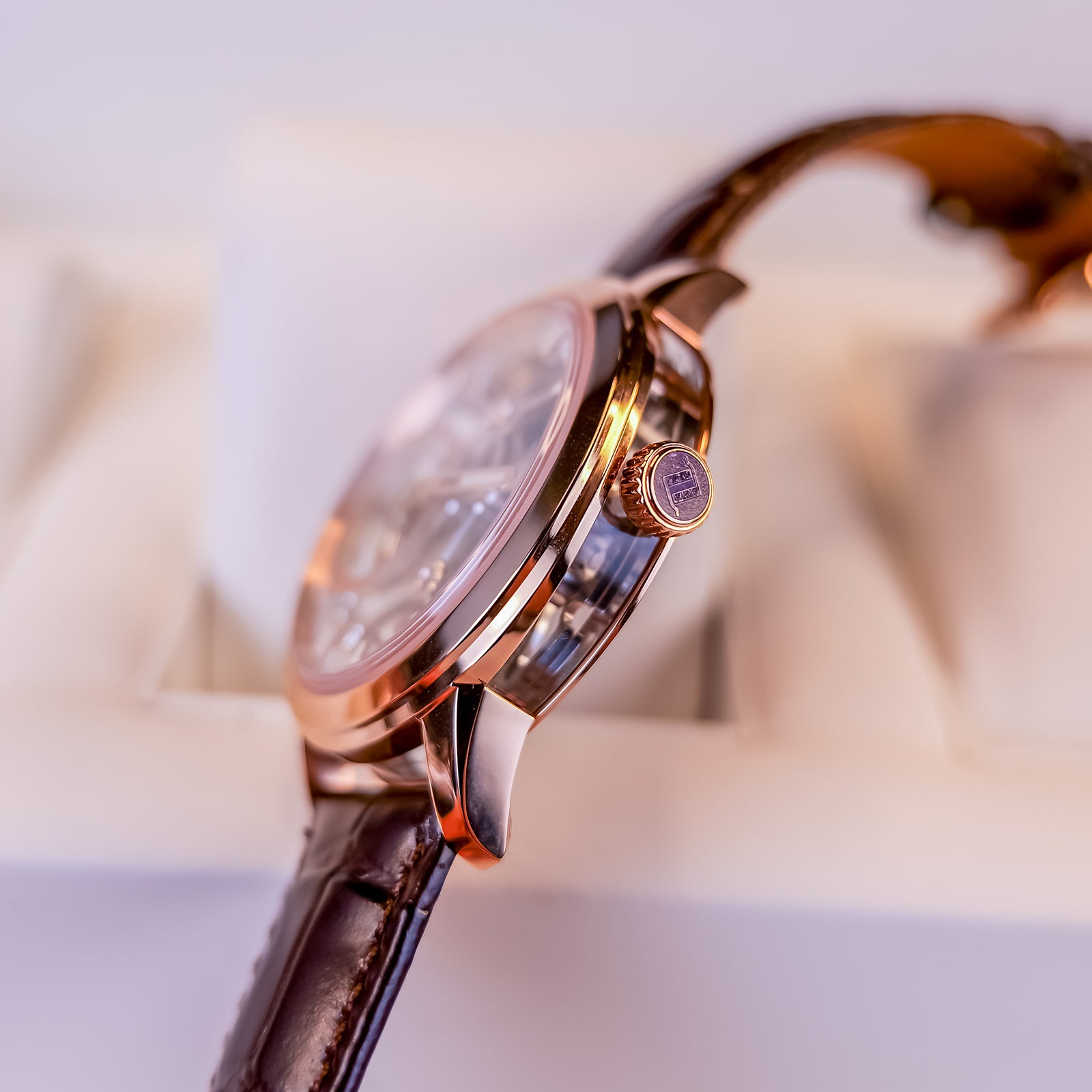 OBLVLO Reloj de pulsera con logo de oro rosa para hombre, cronógrafo OBLVLO Reloj de pulsera con logo de oro rosa para hombre, cronógrafo