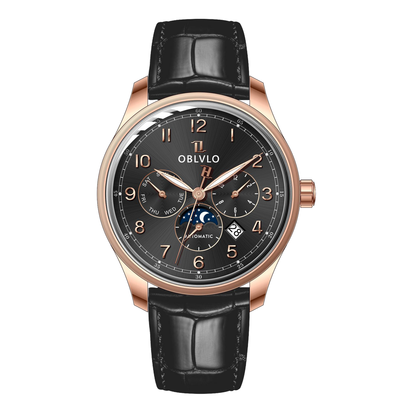 OBLVLO WM 41mm Multi-function 6 Hands Automatic Watch - Classic Luxury Rose Gold Dress Watch for Men