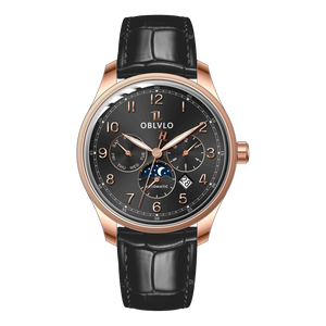 OBLVLO WM 41mm Multi-function 6 Hands Automatic Watch - Classic Luxury Rose Gold Dress Watch for Men