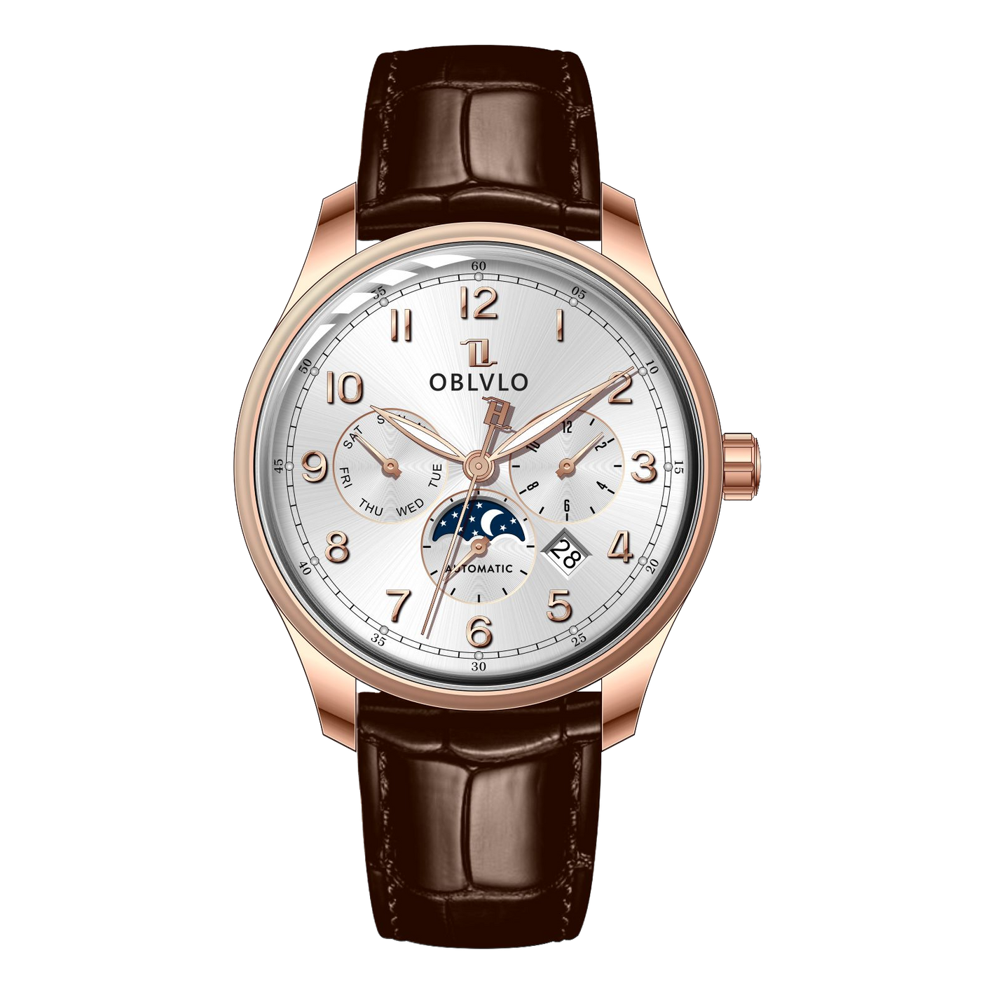 OBLVLO WM Men's 41mm Multi-function 6 Hands Automatic Mechanical Watch - Classic Luxury Rose Gold Dress Watch