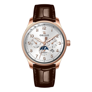 OBLVLO WM Men's 41mm Multi-function 6 Hands Automatic Mechanical Watch - Classic Luxury Rose Gold Dress Watch