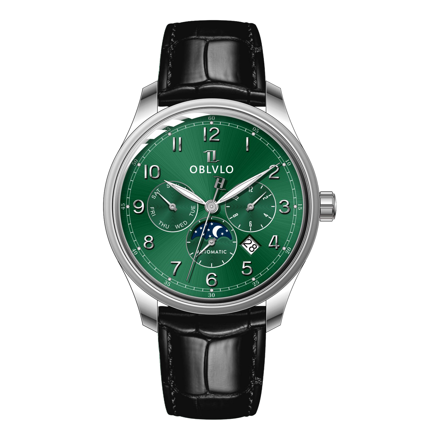 OBLVLO WM 41mm Green Dial Men's Luxury Automatic Multi-Function Calendar Watch