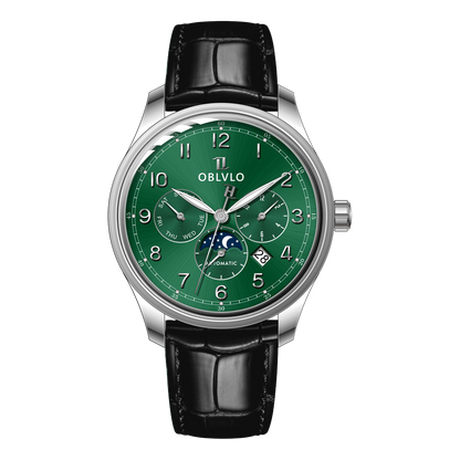 OBLVLO WM 41mm Green Dial Men's Luxury Automatic Multi-Function Calendar Watch