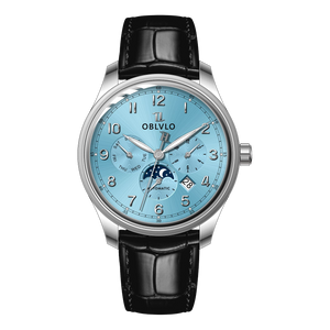 OBLVLO WM 41mm Ice Blue Multi-function Automatic Watch - Luxury Day Date/Moonphase Watch For Mens