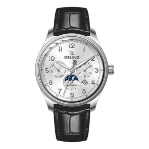 OBLVLO WM 41mm Mens Automatic Dress Watch - White Dial Multi-Function Day Date Watch