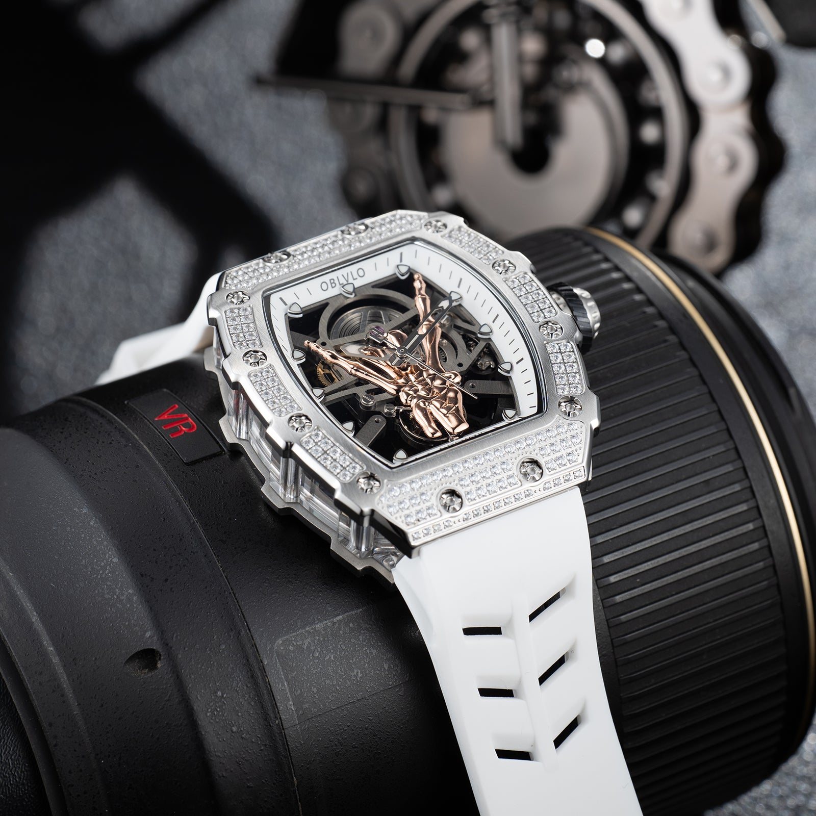 Luxury White Diamond Skeleton Automatic Watches for Men & Women - OBLV
