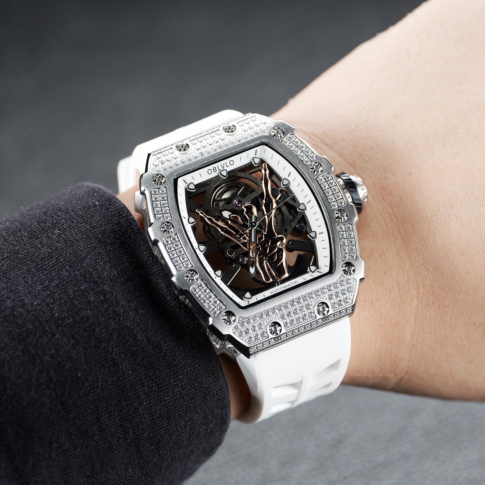 Luxury White Diamond Skeleton Automatic Watches for Men & Women - OBLV