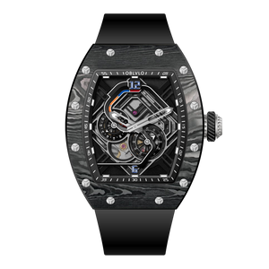 OBLVLO XM-RACING Mens Luxury Tonneau Watches - Unique Black Carbon Fiber Sports Automatic Japanese 82S7 Movement Watch