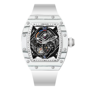 OBLVLO XM-RACING Automatic Mechanical Men's Skeleton Watch - Cool White Carbon Fiber Case with Luminous