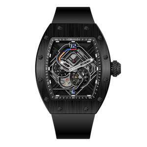 All Black OBLVLO XM-RACING Automatic Watch - 50M Waterproof Tonneau Luxury Skeleton Watches for Men