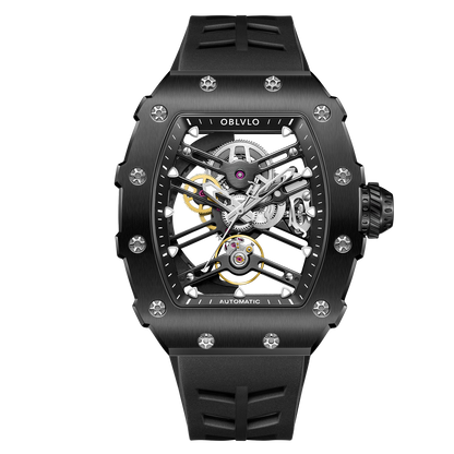 Cool Men's Skeleton Automatic Black PVD Watch - OBLVLO XM XSK Series