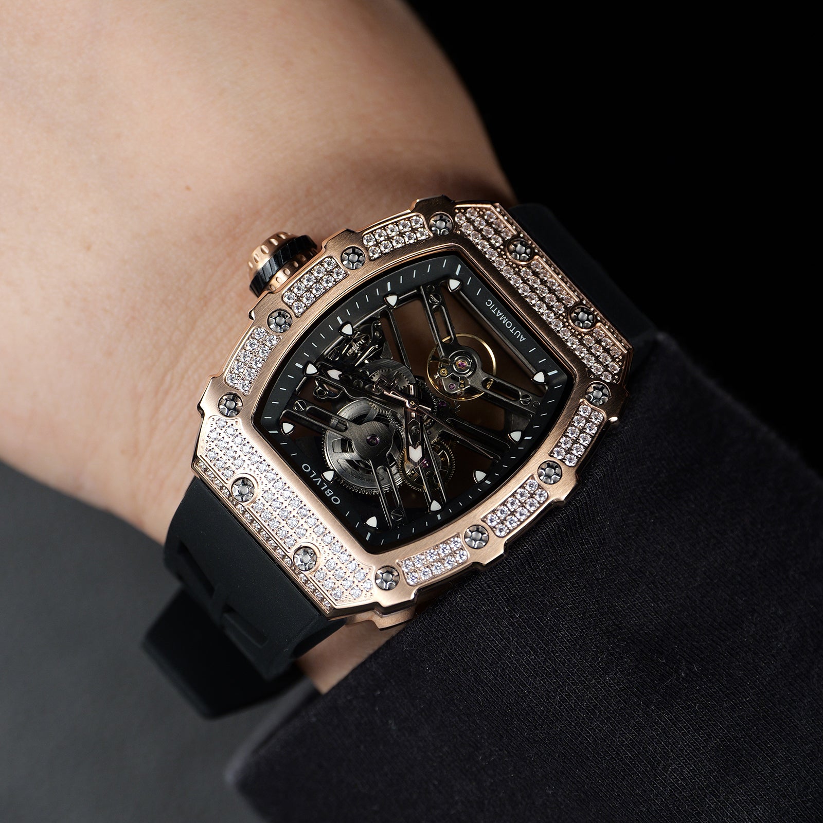 OBLVLO Tonneau Skeleton Dragon Uhr Herren - Luxus Sport Automatik in Roségold OBLVLO Tonneau Skeleton Dragon Uhr Herren - Luxus Sport Automatik in Roségold