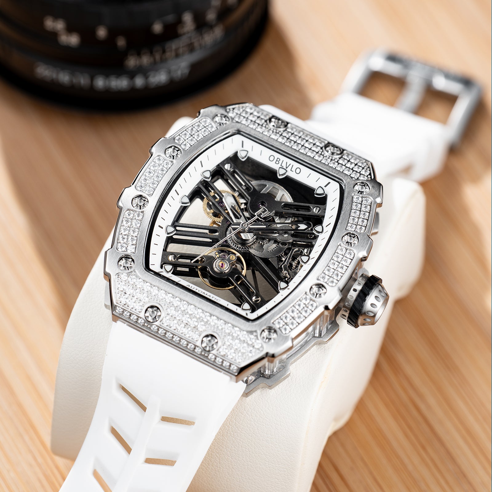 High Quality OBLVLO XM XSK Series White Crystal Diamond Skeleton Watches