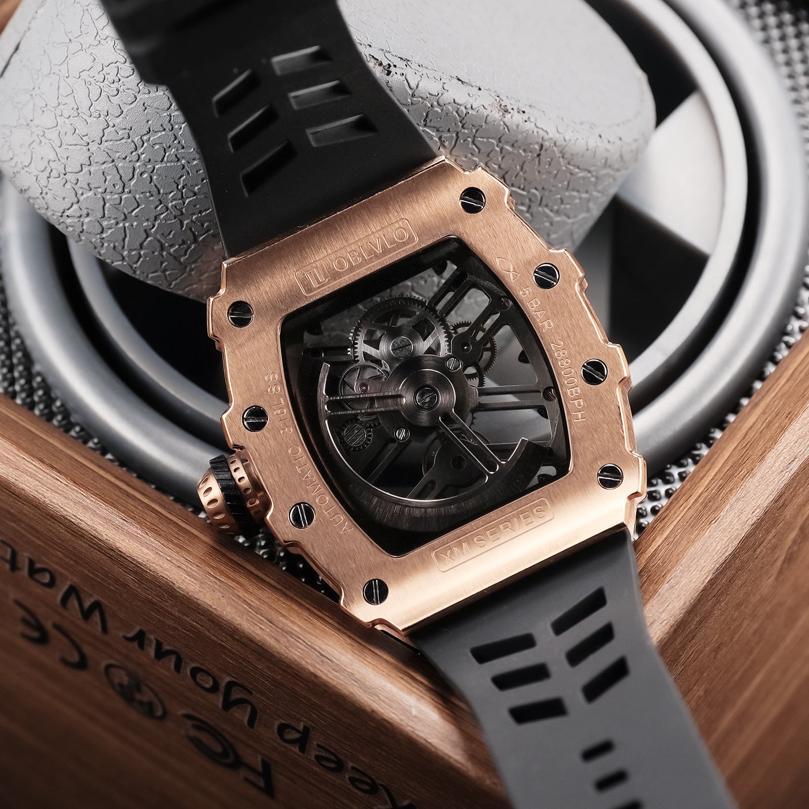 OBLVLO XM XSK Series Cool Automatic Rose Gold Skeleton Watch for Men a
