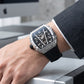 OBLVLO ZM-MA Super Luminous Dial & Black Rubber Strap Watch -  Men's Fashion Tonneau Skeleton Automatic Sport Watch