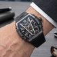 OBLVLO ZM-MA All Black Tonneau Mechanical Automatic Watch - Luxury Fashion Super Luminous Skeleton Dial Watch For Men's