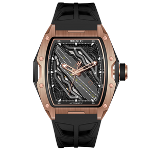 Rose Gold OBLVLO ZM-CR Series Aircraft Carrier Tonneau 46MM Automatic Skeleton Watch
