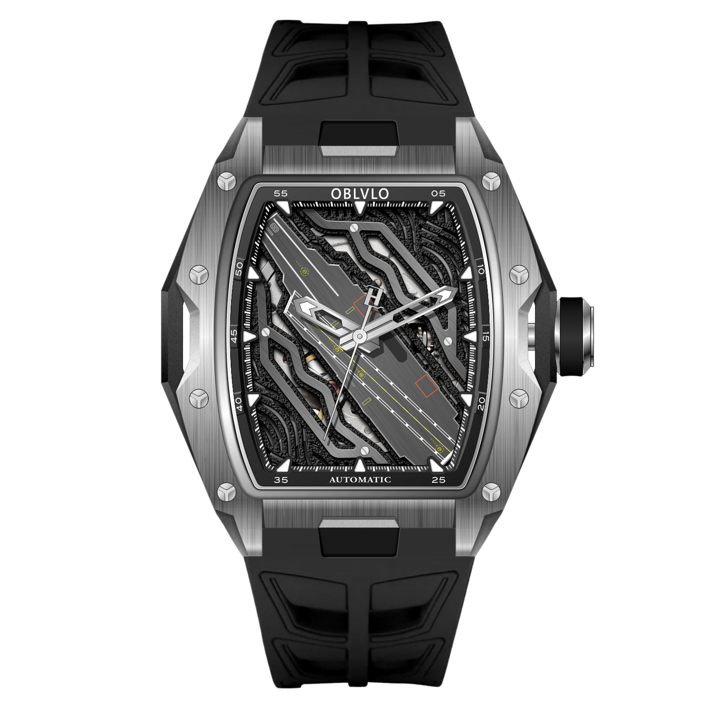 Cool 46mm OBLVLO ZM-CR Series Aircraft Carrier Automatic Mechanical Stainless Steel Watch for Men
