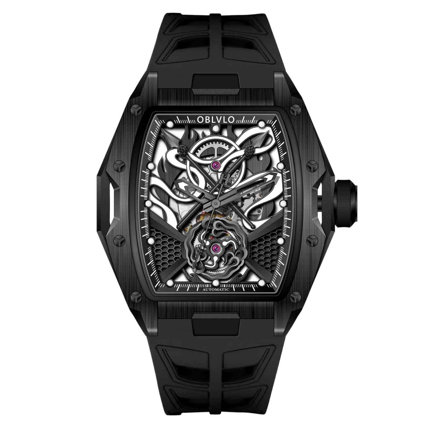 OBLVLO ZM-NZ - Cool All Black Chinese myth "Nezha" 46mm Automatic Mechanical Skeleton Super luminous dial Wristwatch