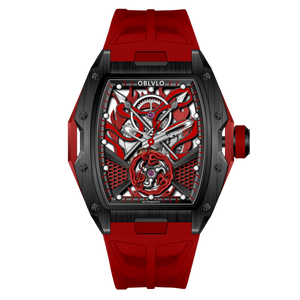 OBLVLO ZM-NZ Chinese myth "Nezha" Series - Red Case Men 46mm Tonneau Skeleton Luminous Automatic Wristwatch