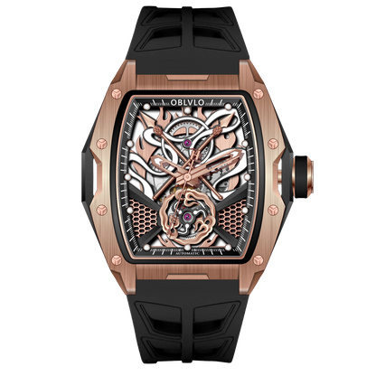 OBLVLO ZM-NZ 46MM Rose Gold Case Chinese myth "Nezha" Style Design Men Mechanical Automatic Skeleton Super Luminous Watch