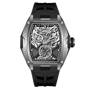 OBLVLO ZM-NZ Silver Case Men's Super luminous Watches - Luxury Tonneau Chinese myth "Nezha" Style Design Automatic Skeleton Watch