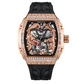 OBLVLO ZM-PH Rose Gold Tonneau & Cubic Zirconia Case Luxury Men's Skeleton Watch - 3D Dragon & Phoenix Carved Dial