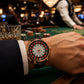 OBLVLO CSM-CA Men's Luxury Casino Roulette Wheel Watch - Rose Gold Case, Full Clear & Emerald Crystal Dial