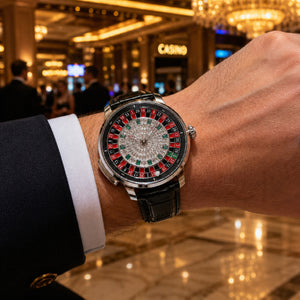 Montre automatique mécanique OBLVLO CSM-CA pour homme, cadran roulette de casino – Boîtier en acier inoxydable argenté, cadran noir et bracelet en cuir noir
