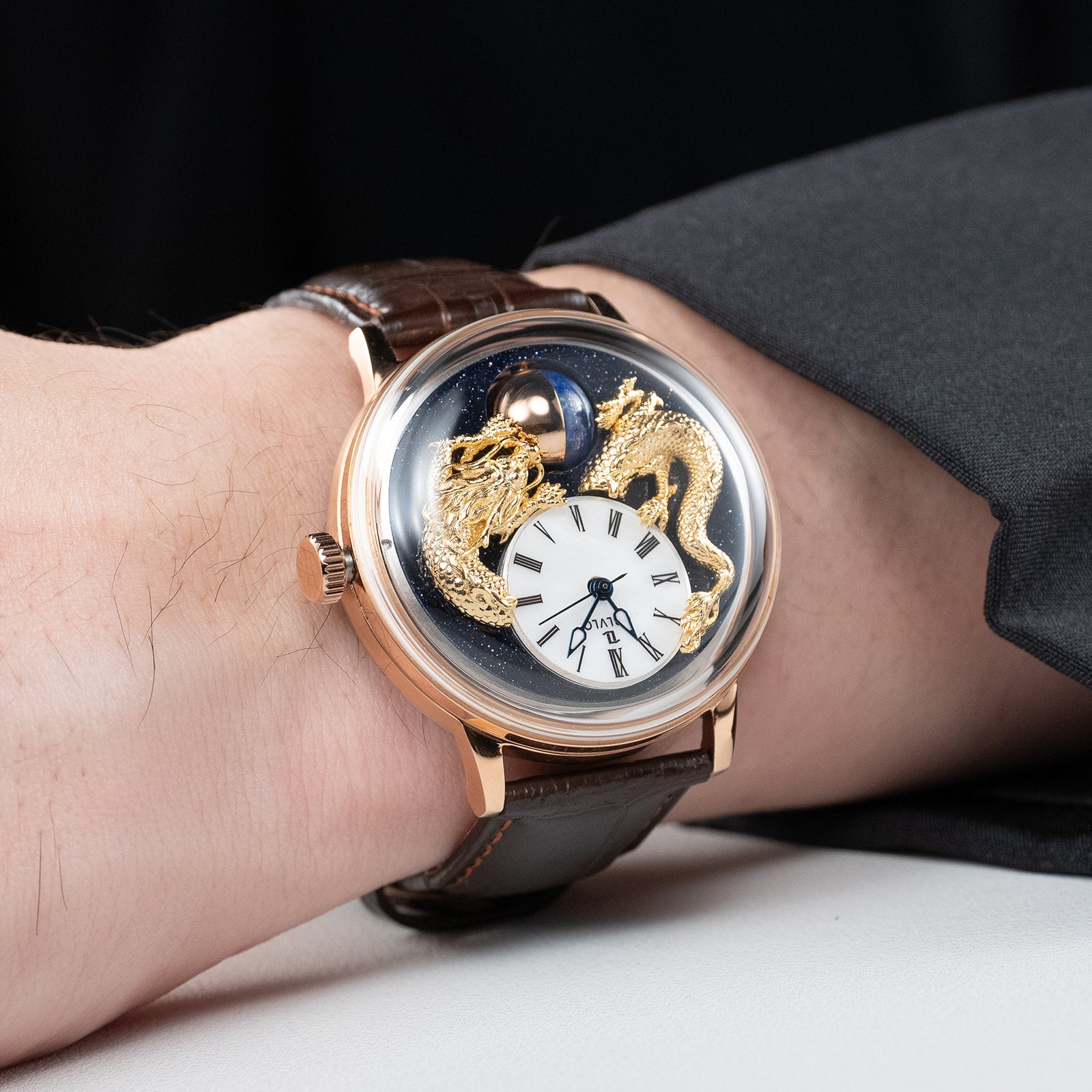 Best Affordable Rose Gold OBLVLO SCM-GD Dragon Starry Sky Dial Mechani