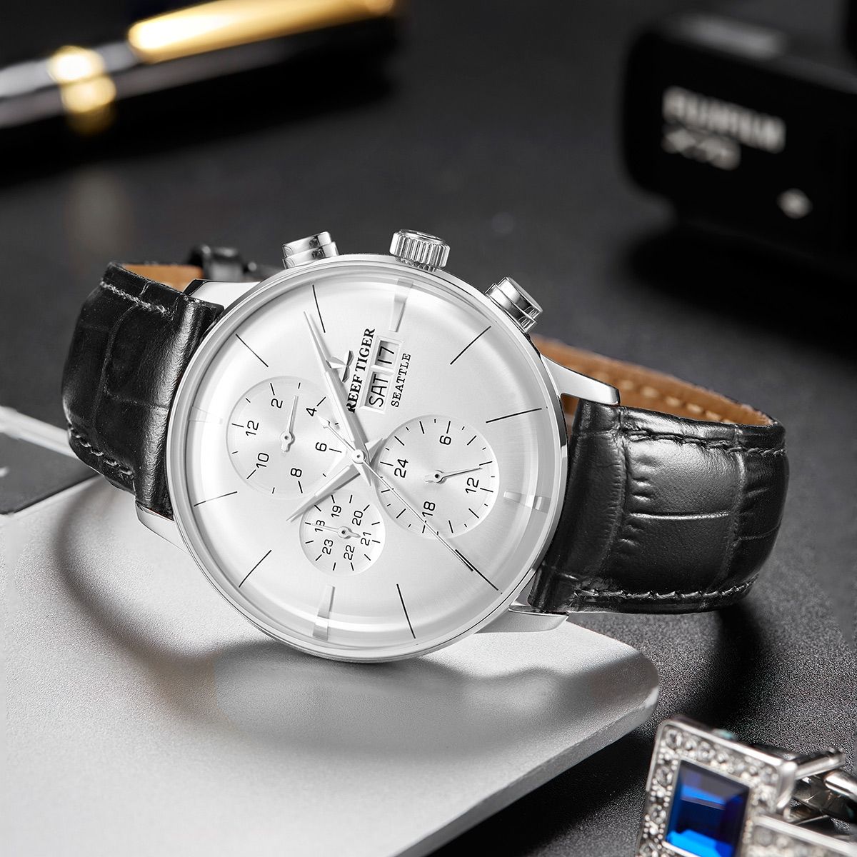 Reef Tiger Seattle Chiefs Luxury Vintage Dress Chronograph Reef Tiger Seattle Chiefs Luxury Vintage Dress Chronograph