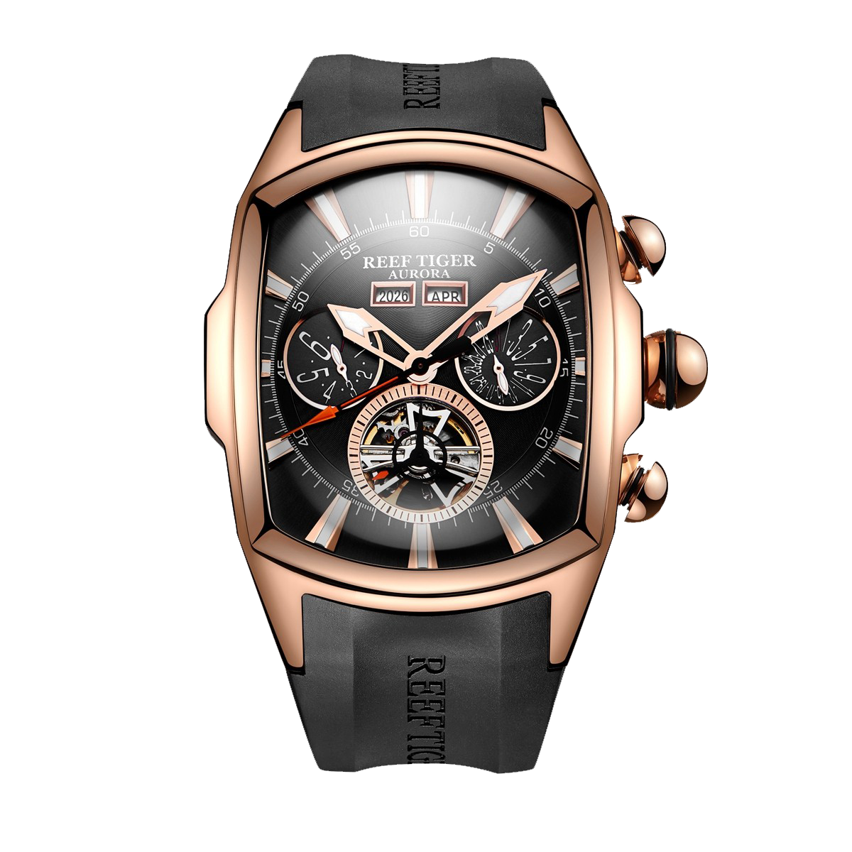 Affordable Rose Gold Reef Tiger Aurora Tank II Luxury Mens Automatic Watches