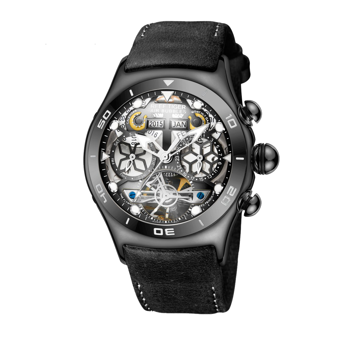 Reef Tiger Aurora Air Bubbles Black PVD Luxury Unique Skeleton Watches Reef Tiger Aurora Air Bubbles Black PVD Luxury Unique Skeleton Watches