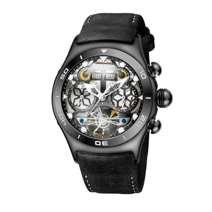 Reef Tiger Aurora Air Bubbles Black PVD Luxury Unique Skeleton Watches for Men