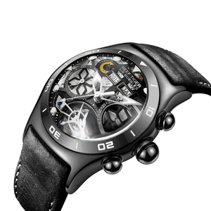 Reef Tiger Aurora Air Bubbles Black PVD Luxury Unique Skeleton Watches for Men