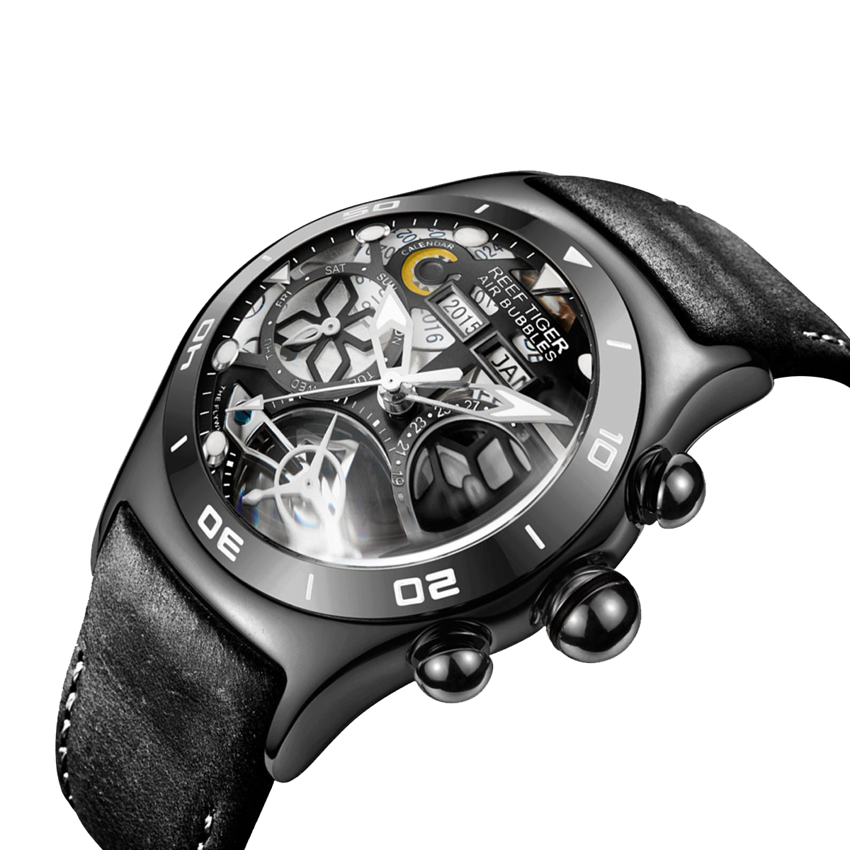 Reef Tiger Aurora Air Bubbles Black PVD Luxury Unique Skeleton Watches Reef Tiger Aurora Air Bubbles Black PVD Luxury Unique Skeleton Watches