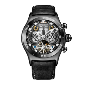 Reef Tiger Aurora Air Bubbles Black PVD Luxury Unique Skeleton Watches for Men