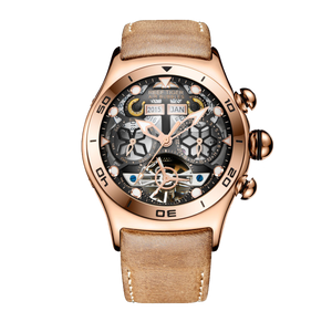 Luxury Reef Tiger Aurora Air Bubbles Design Rose Gold Unique Skeleton Automatic Watch