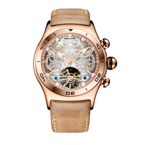 Reef Tiger Luxury Rose Gold Unique Automatic Skeleton Wrist Watch for Men