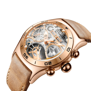 Reef Tiger Luxury Rose Gold Unique Automatic Skeleton Wrist Watch for Men