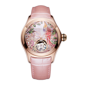 Reef Tiger Aurora Parrots Luxury Automatic Rose Gold Diamond Lady Watch